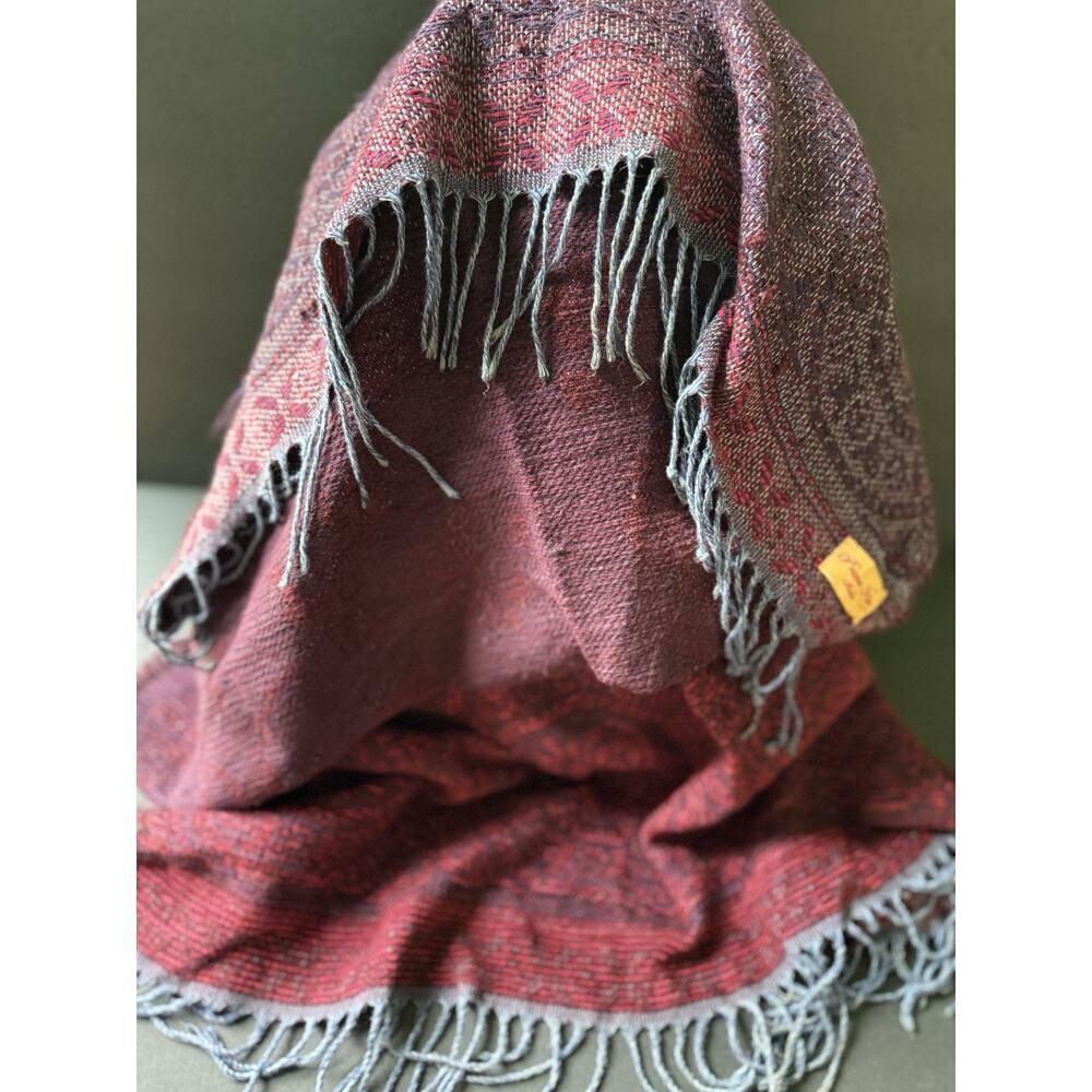 Primo Filo Italia Floral Woven Scarf Wrap Shawl Reversible 73”x 31” Italy Boho